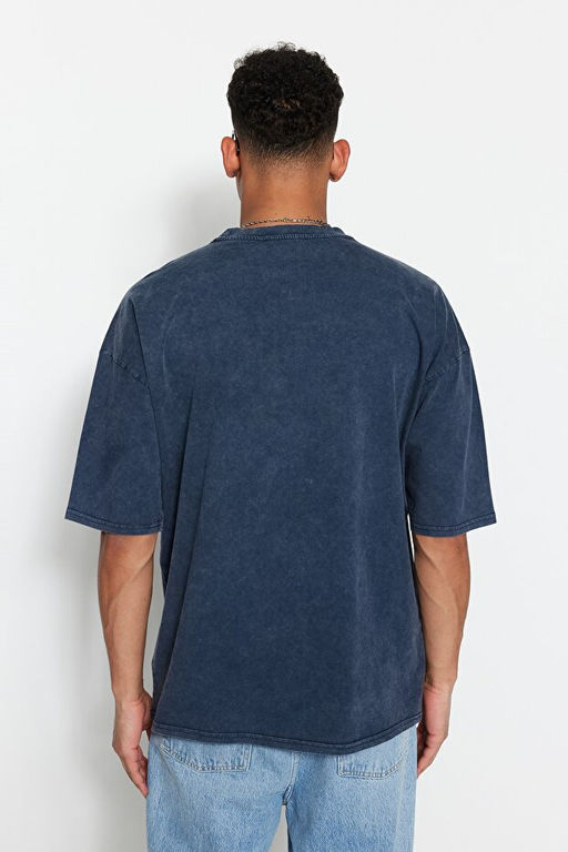 Indigo Oversize/Geni_ Kesim Soluk %100 Pamuk T-Shirt TMNSS23TS00153 - Trendyolmilla фото 2