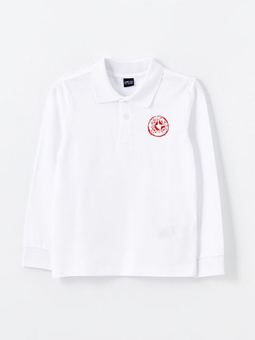 Polo Yaka Bask?l? Uzun Kollu Erkek ?ocuk Ti??rt