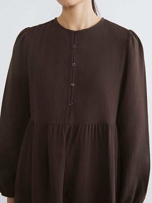 Bisiklet Yaka Balon Kollu M?slin Elbise