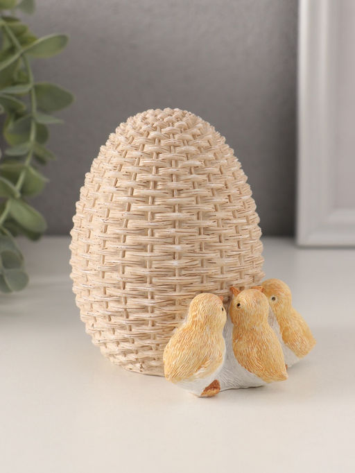 Фигурка полистоун Цыплята у плетёного яичка, 10?8?10 см