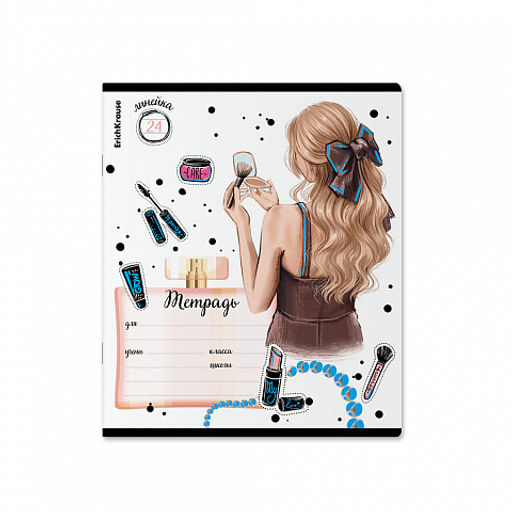 Цена за 10 шт. Тетрадь школьная ученическая ErichKrause Fashion Girl, 24 листа, линейка, выборочный УФ-лак с глиттером (в плёнке по 10 шт.)_MIX-PACK фото 3