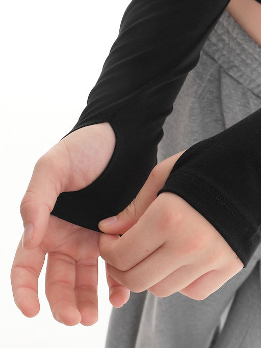 Лонгслив трикотажный спортивный с вырезом для пальца 22-7695 черный - Mini maxi фото 16