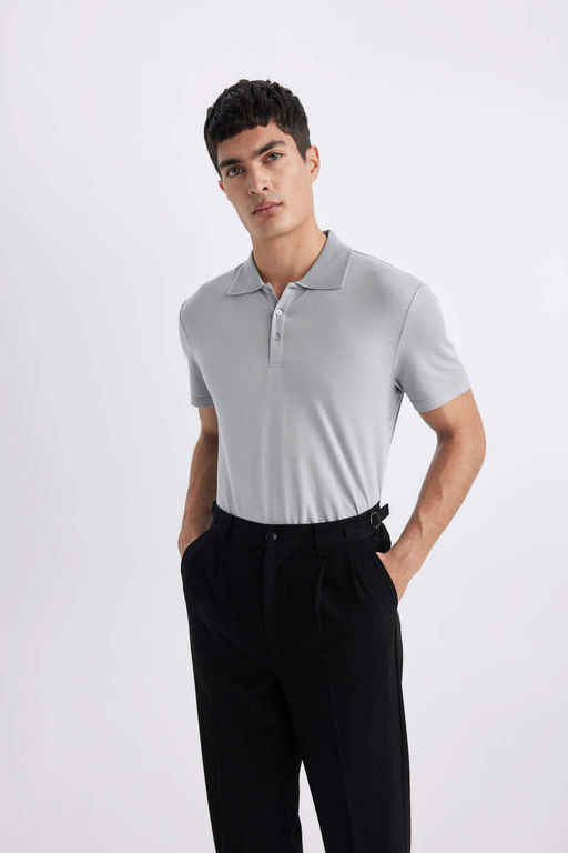 Базовая хлопковая футболка с короткими рукавами и воротником-поло Slim Fit
