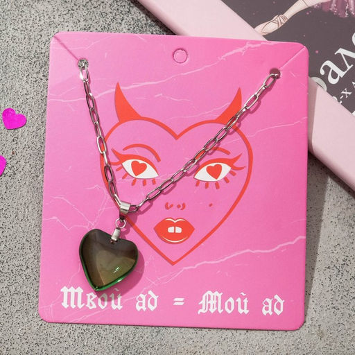 Кулон «Сердце» мармелад, зелёный в серебре, 40 см