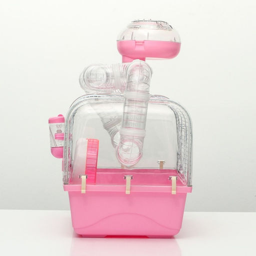 Клетка для грызунов с туннелем, выносным домиком и наполнением, 47 х 30 х 38, см, розовая - Пижон фото 2