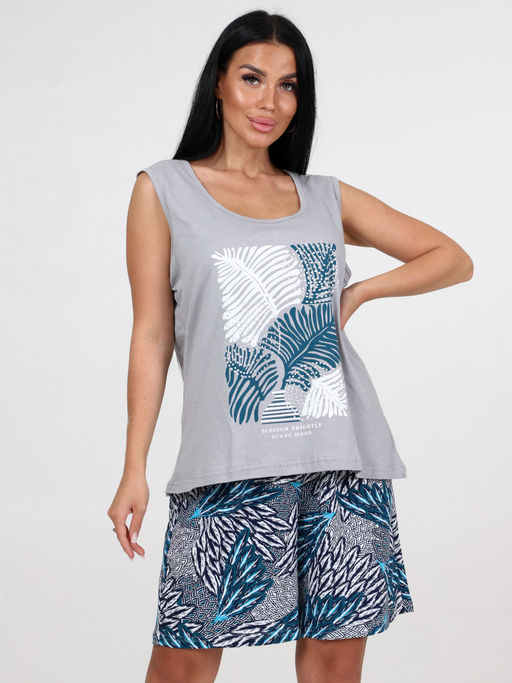 672 ПИЖАМА (шорты) (Серый-изумруд) - А-дина фото 3