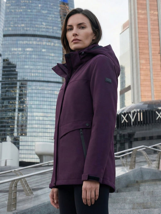 Ветровка женская софтшелл виндстоппер с капюшоном спортивная темно-синего цвета 9616_1TS - Valianly фото 61