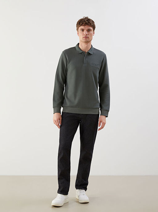 Polo Yaka Uzun Kollu Erkek Sweatshirt