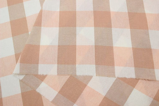 Вареный (стираный) хлопок Клетка (3.0*3.5см) цв.бежевый/розовый персик, ш.2.5м, хлопок-100% - Купава фото 2