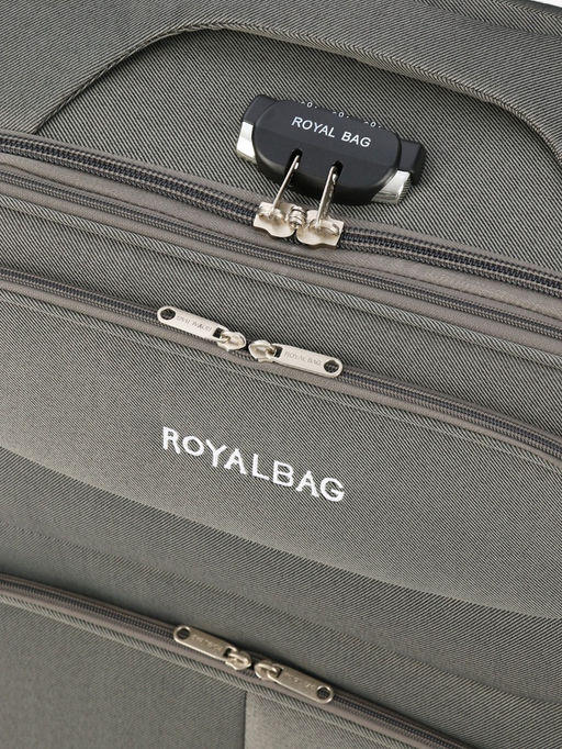 Чемодан на колёсах Royalbag большой 104 л (L), на молнии, с увеличением, кодовый замок, 4 колеса, серый