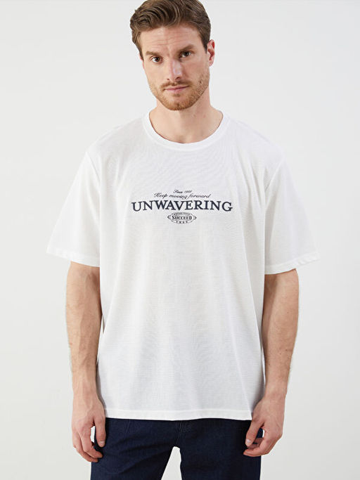 Bisiklet Yaka Bask?l? Erkek Ti??rt