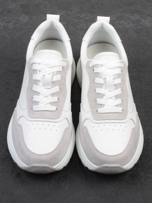 03-YC527-2 WHITE/GRAY Кроссовки женские (натуральная кожа)
