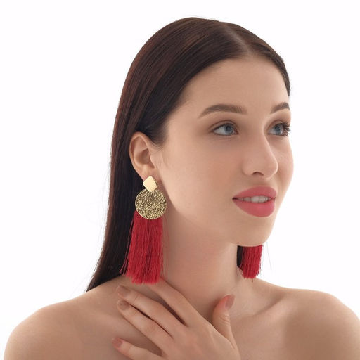 Серьги ассорти Кисти хинди, цвет бордовый в золоте, L кисти 6.5 см