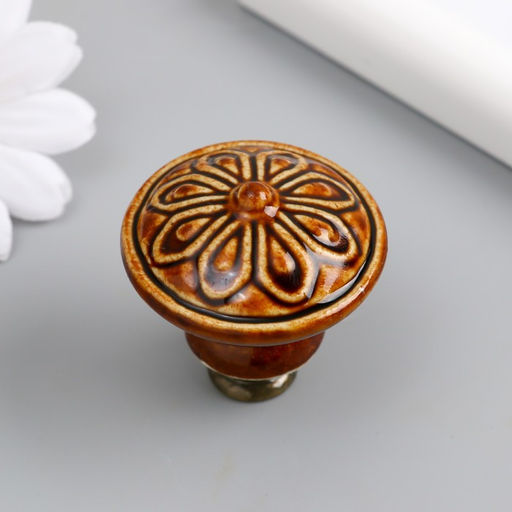 Ручка для шкатулки керамика, металл «Цветок», кофе, 3.9×3.9×3.1 см