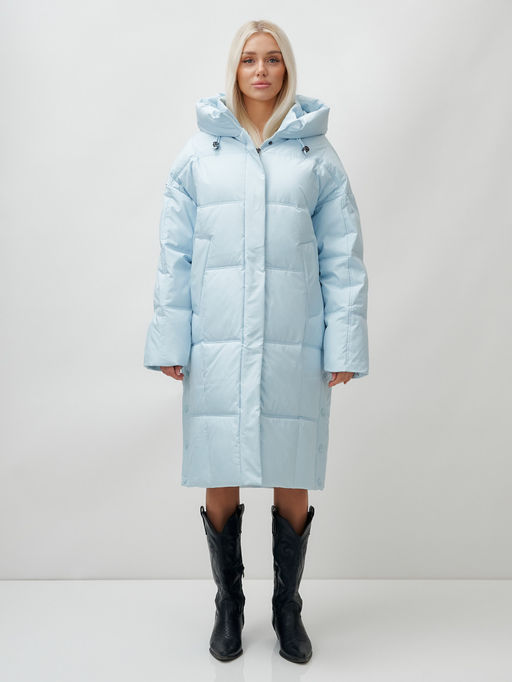 Пальто летучая мышь женское с капюшоном зимнее голубого цвета 9619Gl - Mtforce фото 2