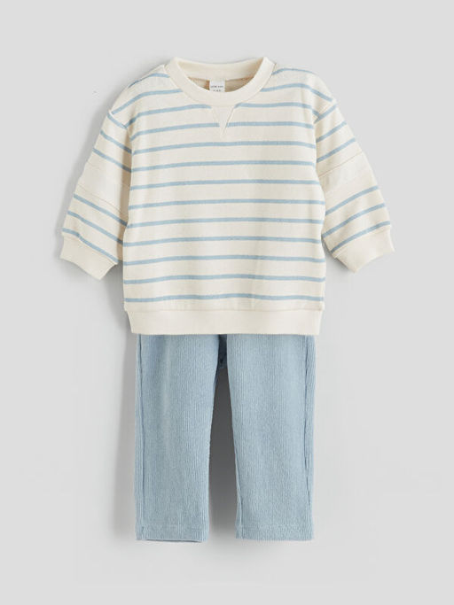 ?izgili Erkek Bebek Sweatshirt ve Kadife Pantolon