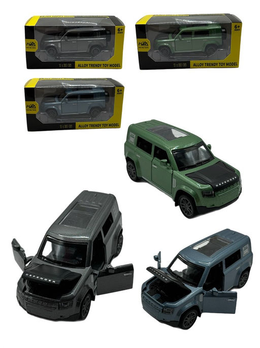 Металл. модель 12см "Land Rover Defender (1:36)" 2 двери откр-ся (HN3604) свет фар, звук, инерция, 3цв., в коробке