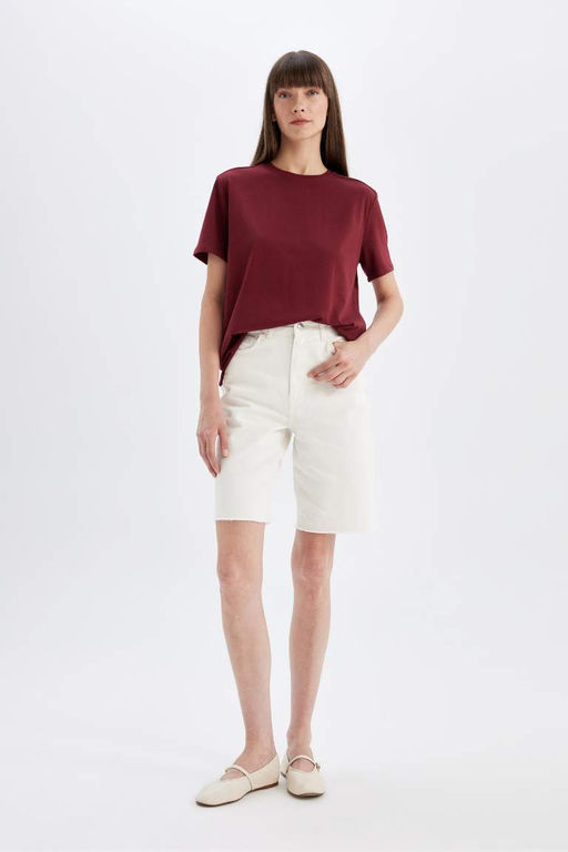 Женская повседневная базовая футболка с круглым вырезом стандартного кроя премиум-класса с короткими рукавами - Defacto фото 2