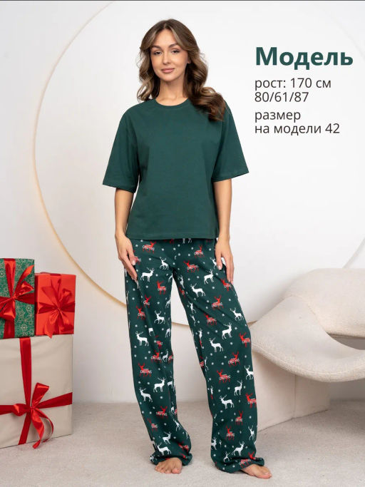 Новогодняя женская пижама с брюками - Binita фото 12
