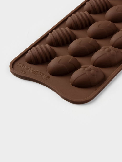 Цена за 2 шт. Форма силиконовая для кондитерских украшений Доляна Пасхальные яйца, 22?10,5 см, 15 ячеек (3,2?2,5 см), цвет коричневый  фото 3