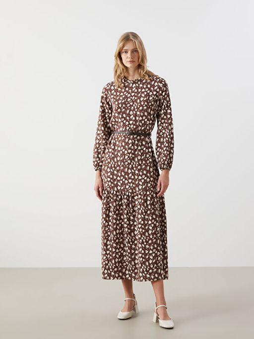 Dik Yaka Desenli Elbise