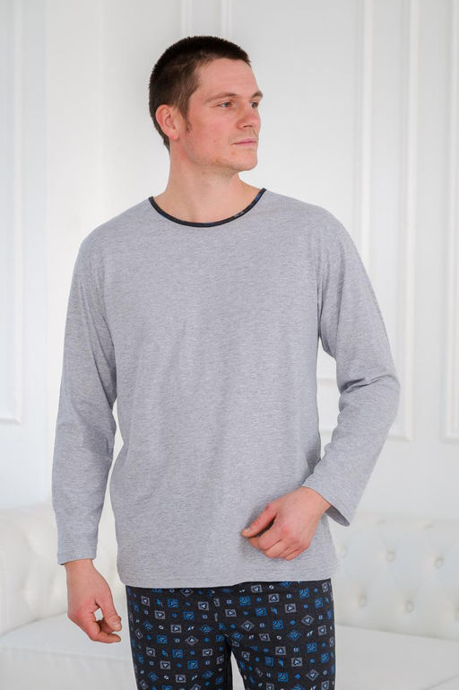 Пижама мужская из футболки с длинным рукавом и брюк из кулирки Генри антрацит макси - Амадэль фото 8