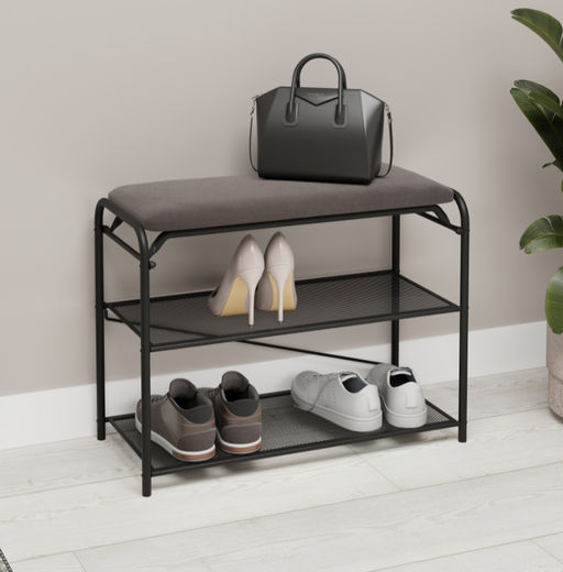 Подставка для обуви "Гранада 23_НБК" с сиденьем нубук (Черный)