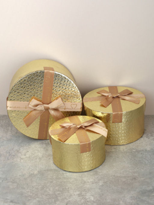 Коробка подарочная круглая 3 штуки 20х20х11 см / 3406-01 /уп 30/золото - ГалеонТрейд фото 3