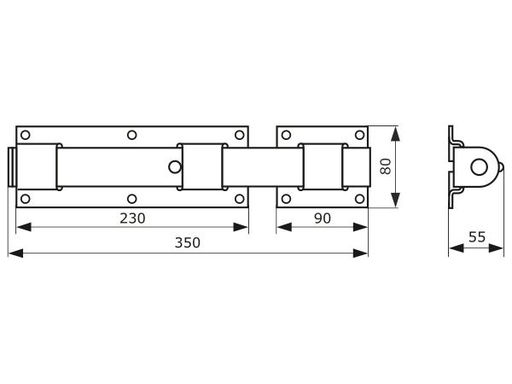 Засов дверной ЗПП-350 350мм с проушиной плоский (черный)