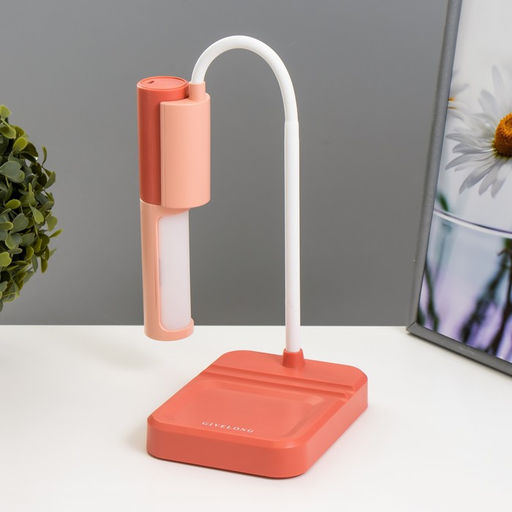 Настольная лампа «Лансер» LED 3.5 Вт USB АКБ красно-розовый 11×15×45 см RISALUX