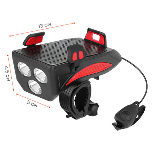 Фонарь передний COMIRON HOLDER ABS, IPX5; 3*T6 LED 400lm 4800mAh USB индикатор заряда POWER BANK сигнал 130Дб крепление смартфона красный /уп 20/80/ - Галеонтрейд фото 3