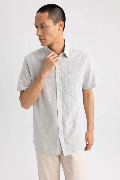 Рубашка из 100 % хлопка с короткими рукавами и воротником-поло обычного кроя - Defacto фото 9