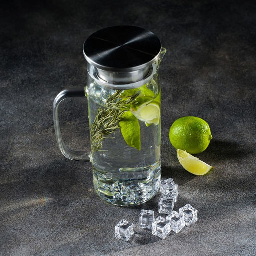 Кувшин для воды Magistro «Богема», 1 л, 9×23 см, стекло, с металлической крышкой, прозрачный, серебристый