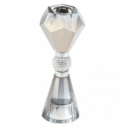 Подсвечник стеклянный "Гроза" h15см, чаша д3,5см, h2,5см, отвинчивающаяся, основание д5см, двухсторонний, 1 шарм с кристаллами, дымчатый, в коробке (Китай)