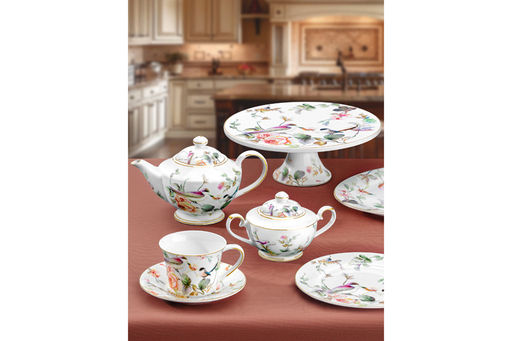 Подставка п/торт на ножке 28*28*10 см "Певчие птички" NEW BONE CHINA