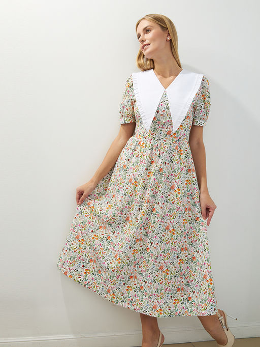 Платьеиз хлопка с большим контрастным воротником OD-935-2