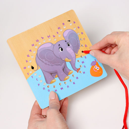 Шнуровка слоник «Учим алфавит» 14.5×14.5×0.5 см