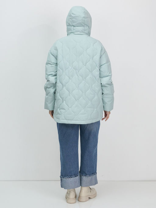 Куртка женская демисезонная с капюшоном бирюзового цвета 1140Br