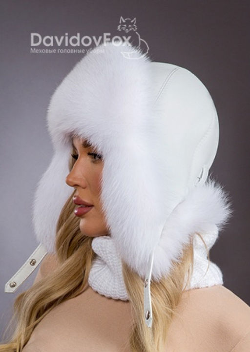 ВИДЕООБЗОР шапка Ушанка песец кожа белая