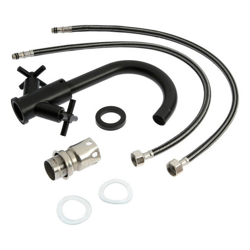 Смеситель для раковины ZEIN Z15F, короткий излив, кран-букса 1/2", нержавеющая сталь, черный