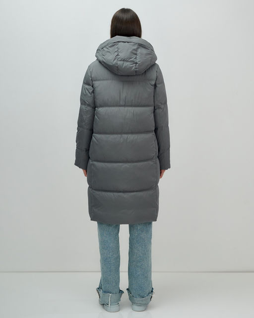 Пальто зимнее утепленное с капюшоном женское темно-серого цвета 7618TC - Visdeer фото 5
