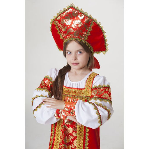 Русский народный костюм Любавушка, платье-сарафан, кокошник, р-р 30, рост 110-116 см, красный - Страна карнавалия фото 4