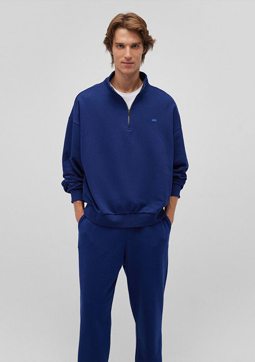 Yar? Fermuarl? Lacivert Basic Sweatshirt - Mavi фото 3