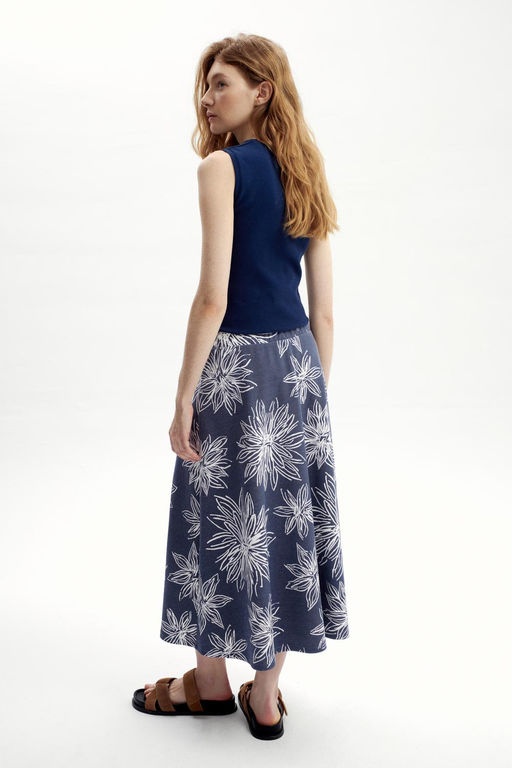 ЕВТ 7029/синий,крупные астры юбка жен