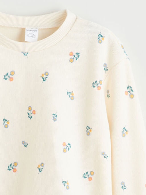 Bisiklet Yaka ?i?ekli K?z ?ocuk Sweatshirt