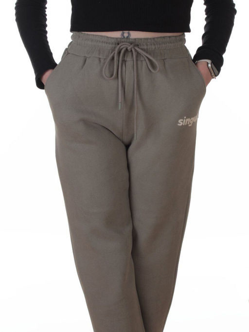 2623 GRAY/GREEN Штаны утепленные спортивные женские (85% хлопок, 10% полиэстер, 5% спандекс)