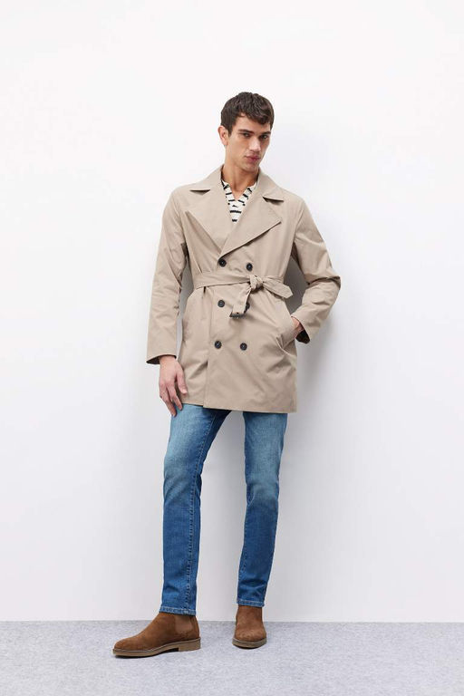 Slim Fit Dar Kesim Dugmeli Kemerli Trenckot - Defacto фото 3