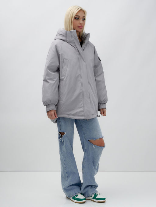 Куртка летучая мышь женская с капюшоном зимняя серого цвета 9630Sr - Mtforce фото 3