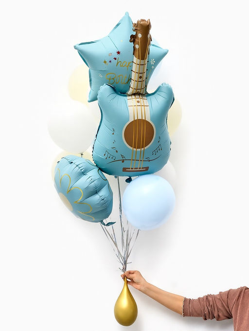 Воздушные шары "Голубая гитара" фольга, латекс, набор 12 штук