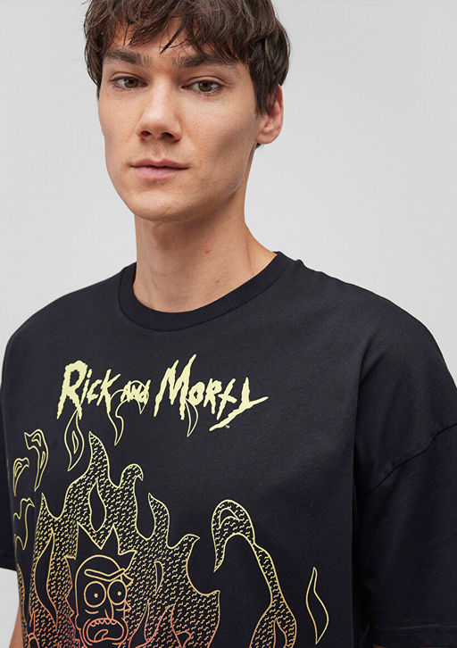 Rick and Morty Bask?l? Siyah Tisort - Mavi фото 6